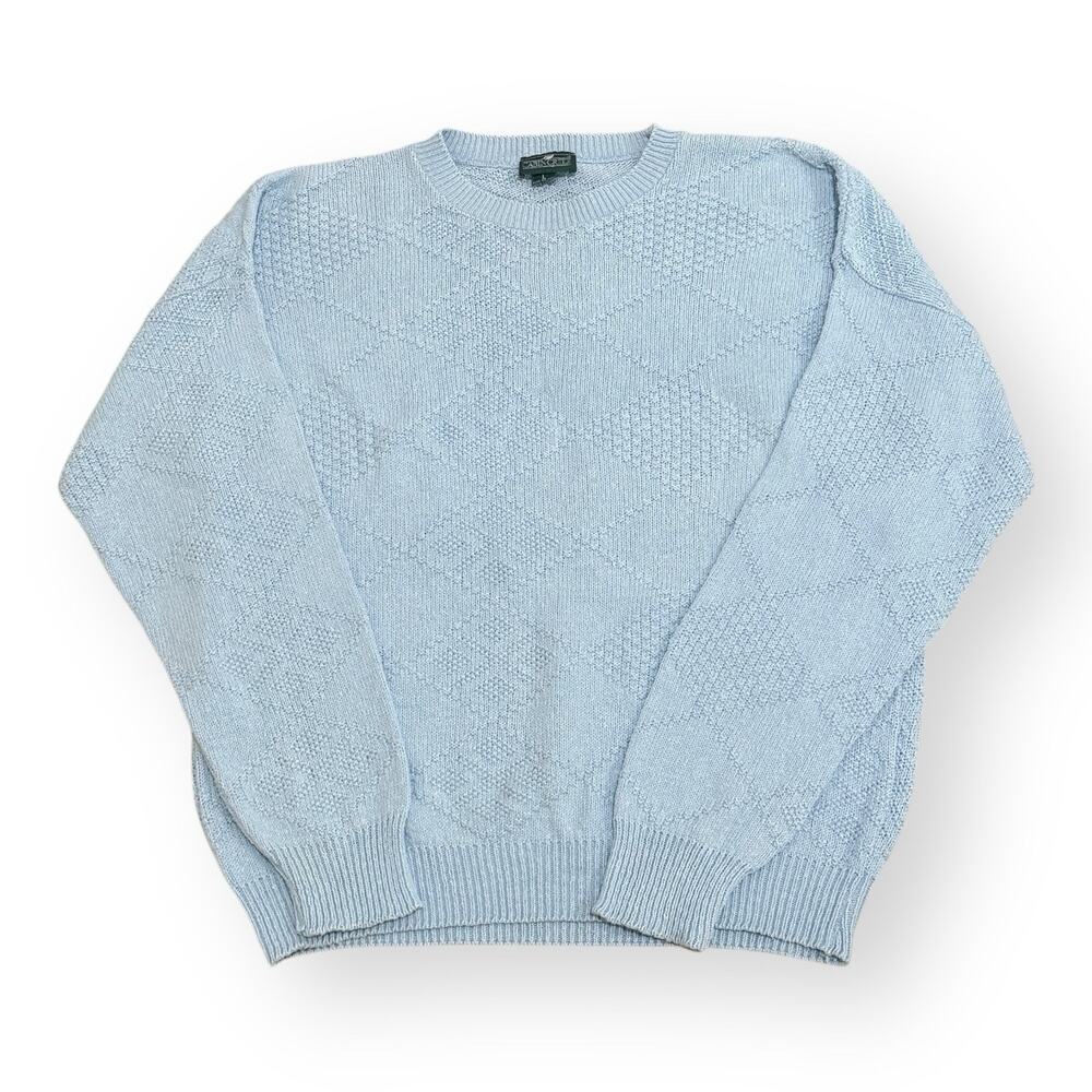 Vintage Cabin Creek Baby Blue 100% Cotton Sweater Womens L Made USA Cottagecore